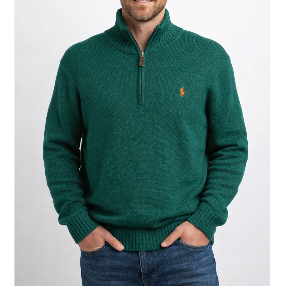 Polo Ralph Lauren Men's Green Quarter Zip Sweater